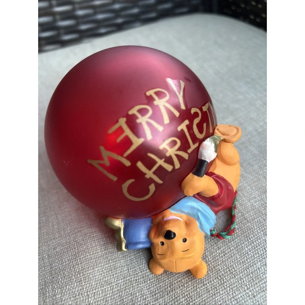 RARE Vintage Disney Store Pooh's Winter Wonderland Christmas Ornament Red 1996